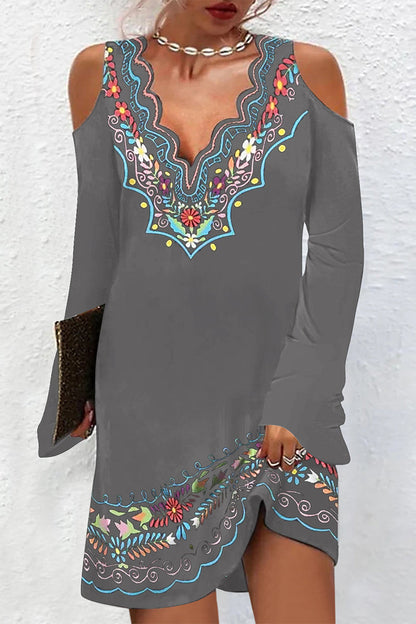 Vestidos casuales de moda con estampado de tótem nacional, cuello en V, falda de un solo paso (8 colores)