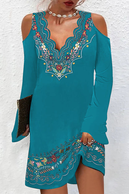 Vestidos casuales de moda con estampado de tótem nacional, cuello en V, falda de un solo paso (8 colores)