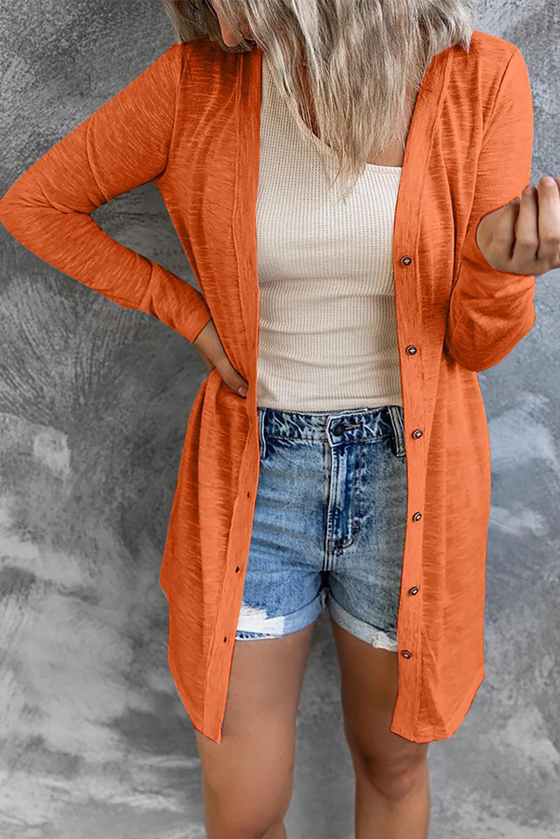 Fashion Solid Buttons O Neck Tops(9 Colors)