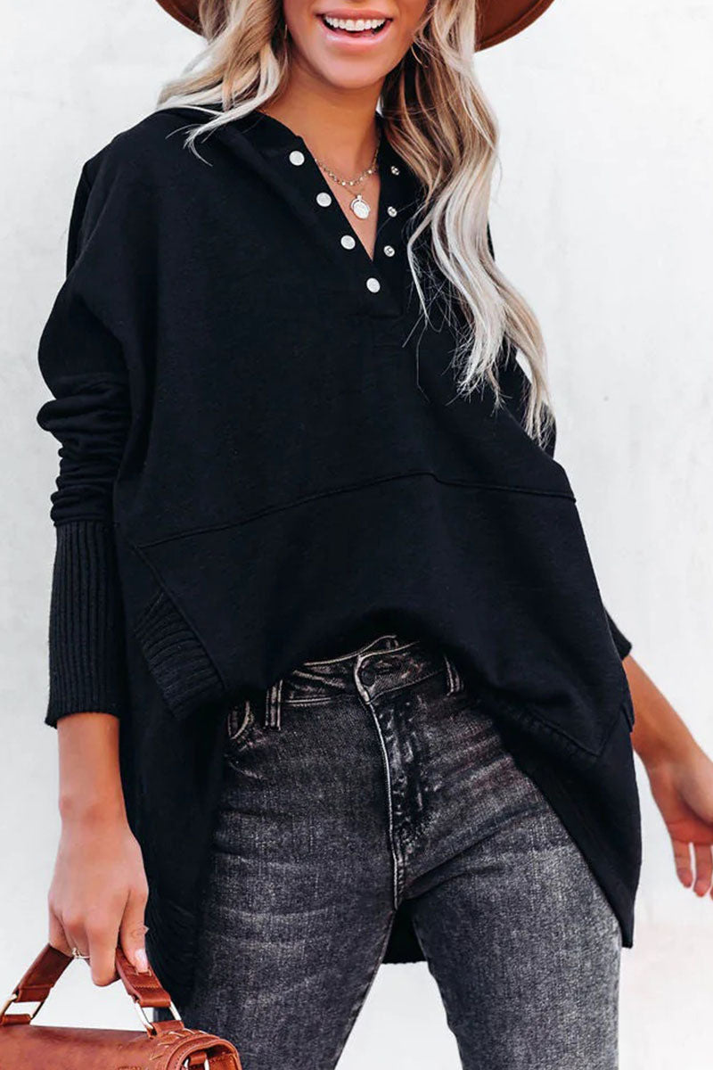 Sudadera con capucha y cuello con hebilla y bolsillo liso, estilo informal y elegante (14 colores)