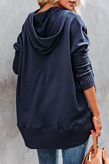 Sudadera con capucha y cuello con hebilla y bolsillo liso, estilo informal y elegante (14 colores)