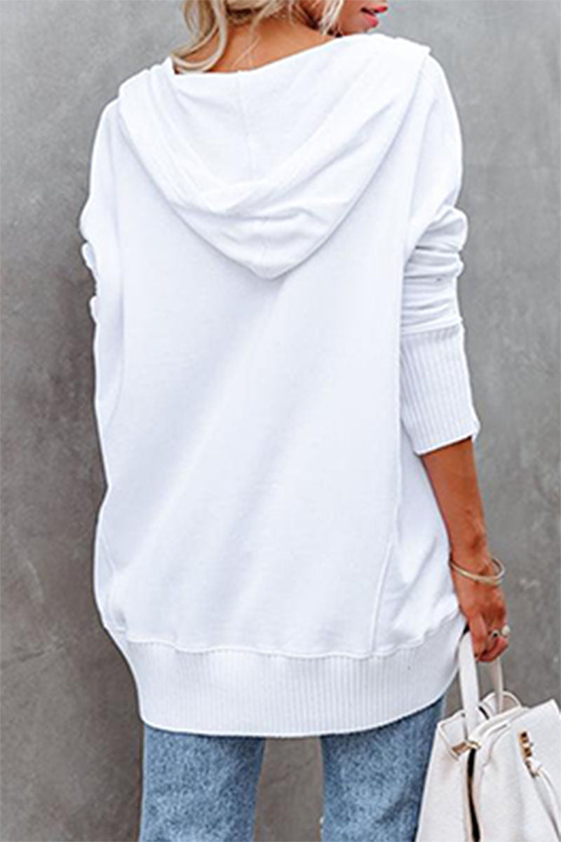Sudadera con capucha y cuello con hebilla y bolsillo liso, estilo informal y elegante (14 colores)