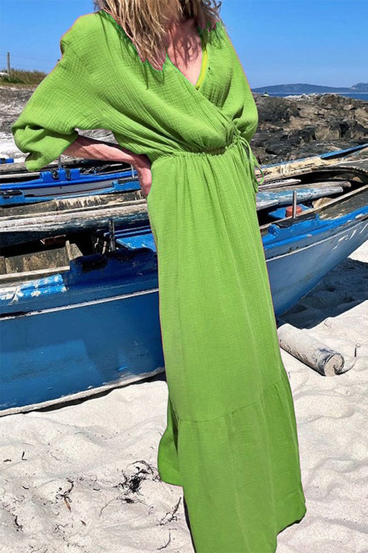 Vestidos de moda con cuello en V, patchwork sólido y corte A