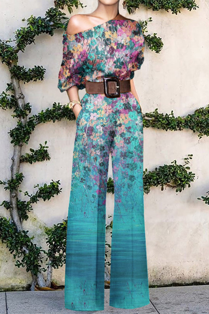 Mono holgado de un hombro con estampado casual de moda sin cinturón (7 colores)