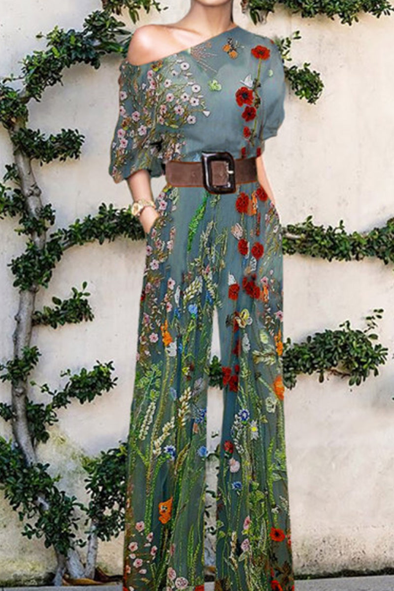 Mono holgado de un hombro con estampado casual de moda sin cinturón (7 colores)