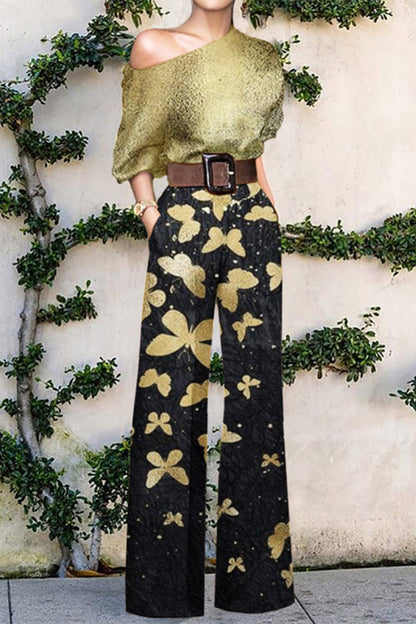 Mono holgado de un hombro con estampado casual de moda sin cinturón (7 colores)