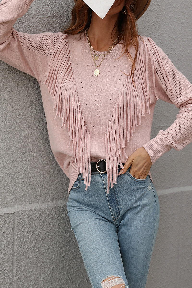 Suéteres de cuello redondo con borlas y patchwork de moda (5 colores)