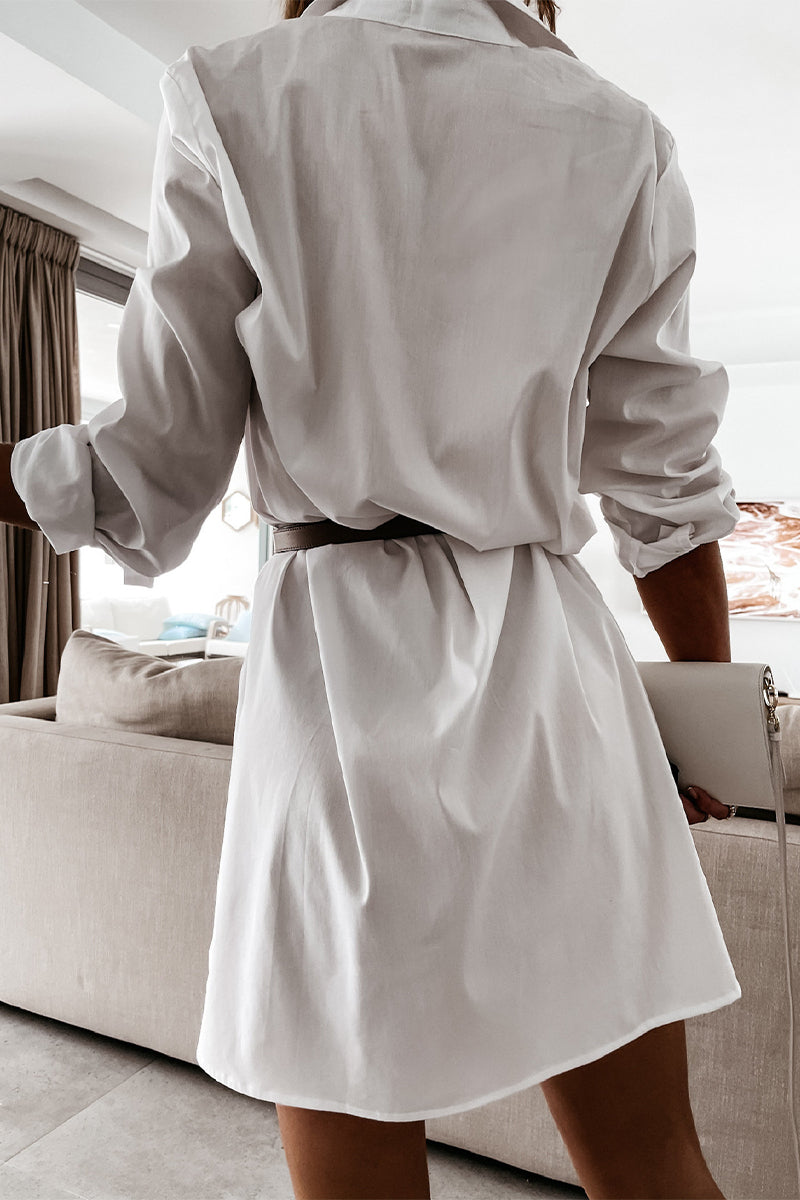 Vestidos de falda de un solo paso con cuello POLO y parches sólidos casuales de moda