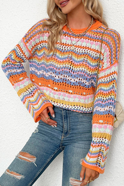 Suéteres de cuello redondo con patchwork a rayas de moda (4 colores)