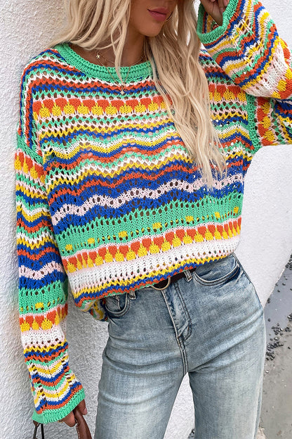 Suéteres de cuello redondo con patchwork a rayas de moda (4 colores)