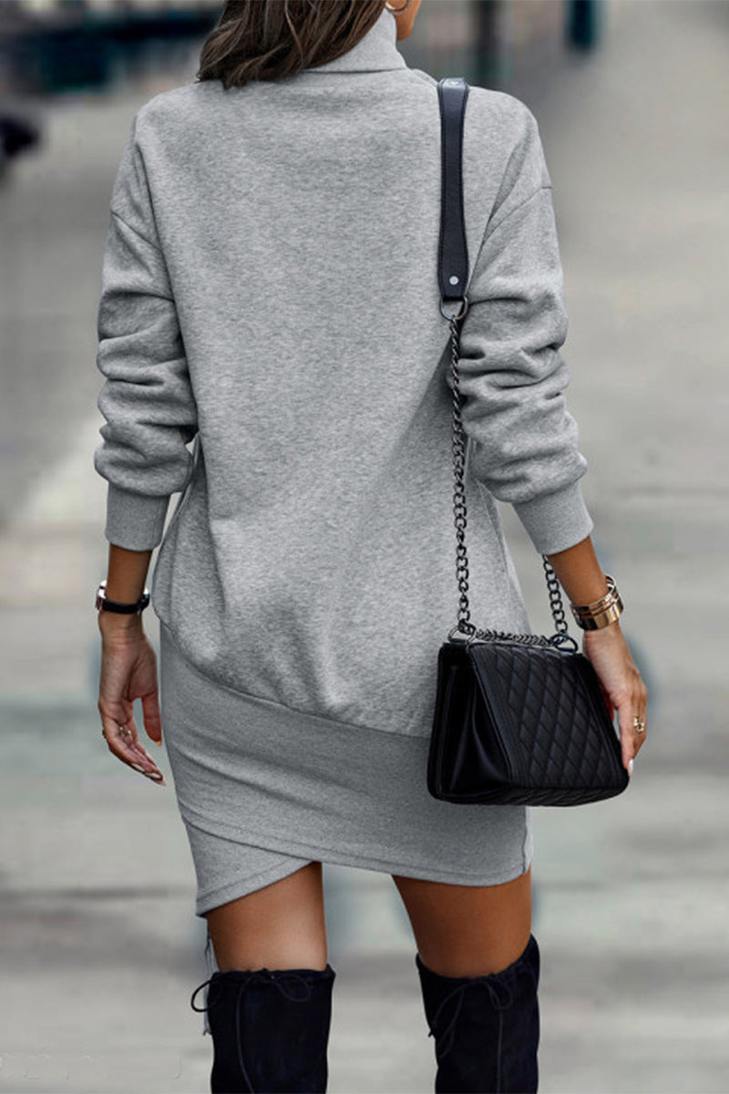 Vestidos de moda de color liso con cuello alto y falda de un solo paso (5 colores)