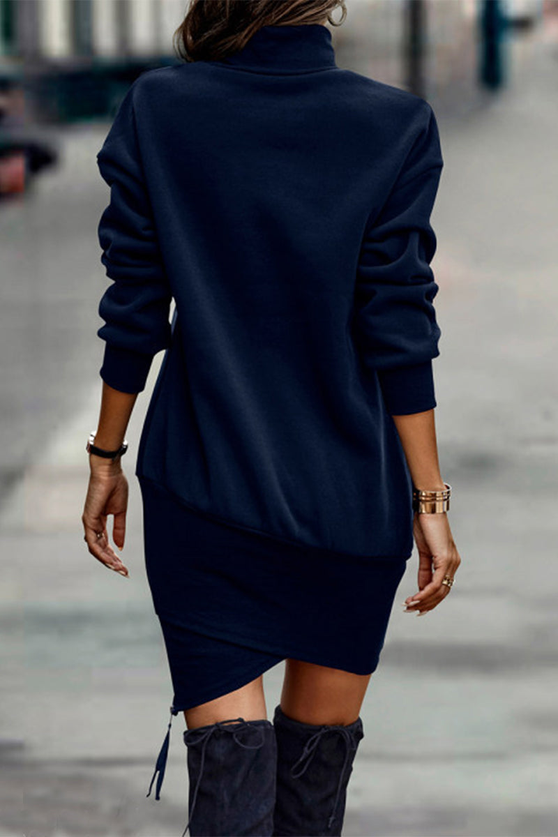 Vestidos de moda de color liso con cuello alto y falda de un solo paso (5 colores)