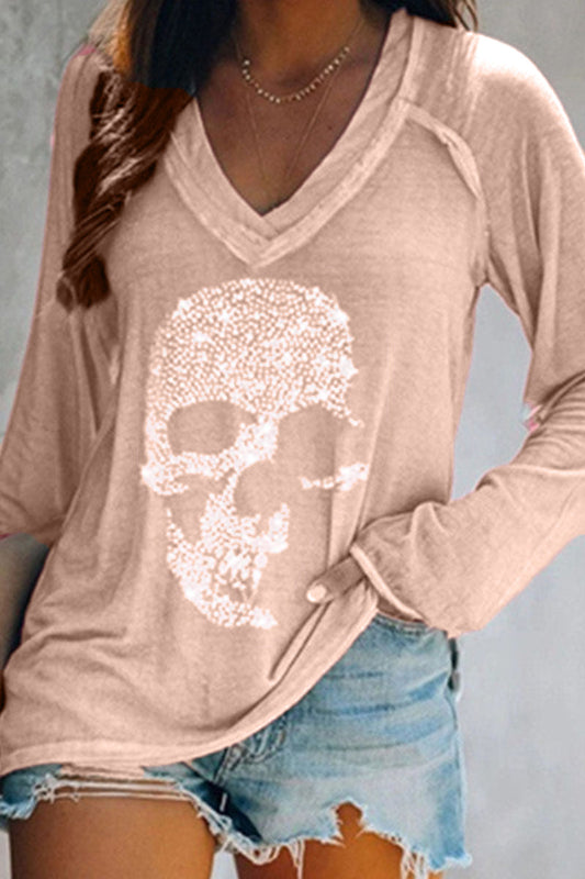 Camisetas casuales de moda con cuello en V y estampado de patchwork