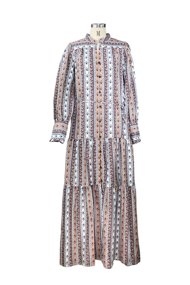 Vestidos estampados de moda con cuello mandarín y patchwork
