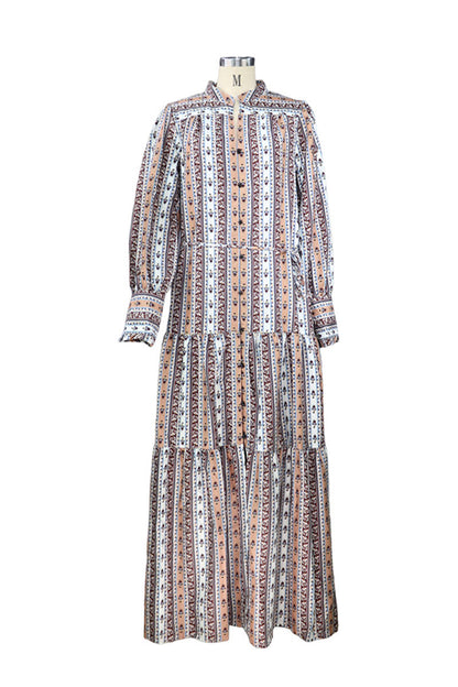 Vestidos estampados de moda con cuello mandarín y patchwork