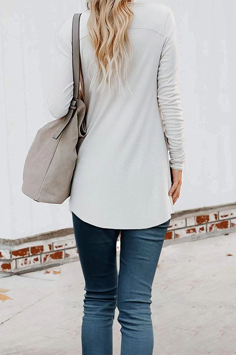 Fashion Casual Solid Patchwork Buttons V Neck T-Shirts(6 Colors)