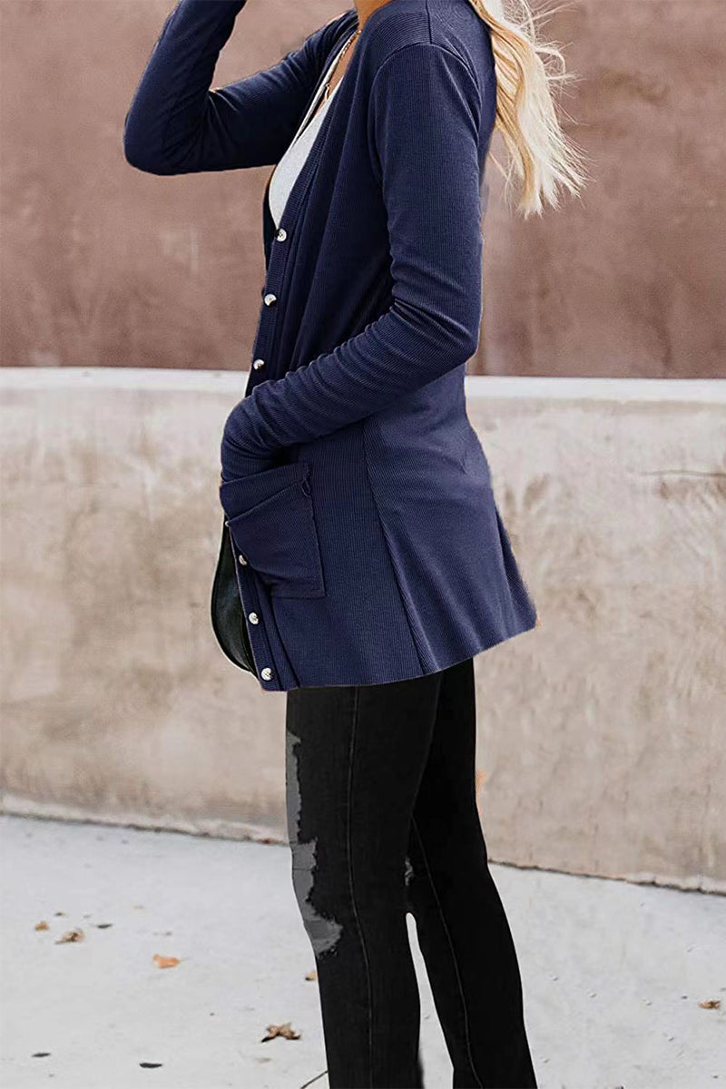 Fashion Casual Solid Patchwork Buttons V Neck T-Shirts(6 Colors)