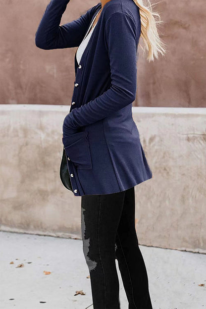 Fashion Casual Solid Patchwork Buttons V Neck T-Shirts(6 Colors)