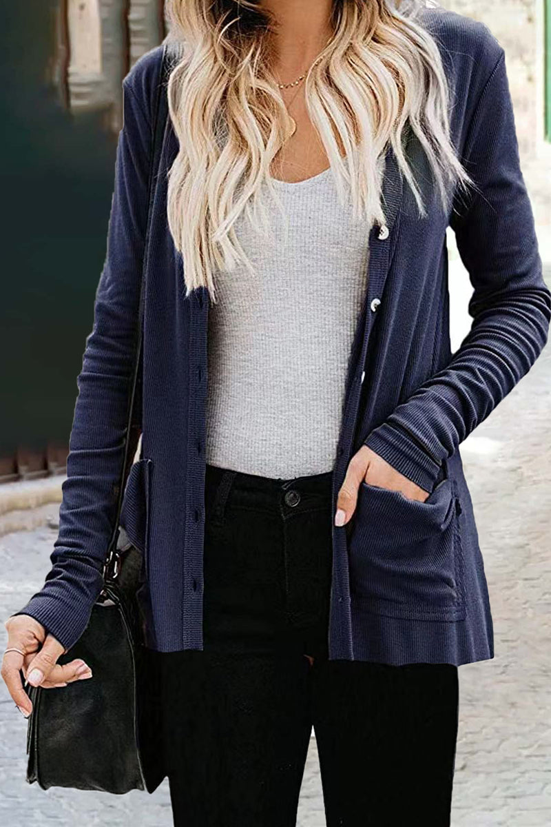 Fashion Casual Solid Patchwork Buttons V Neck T-Shirts(6 Colors)