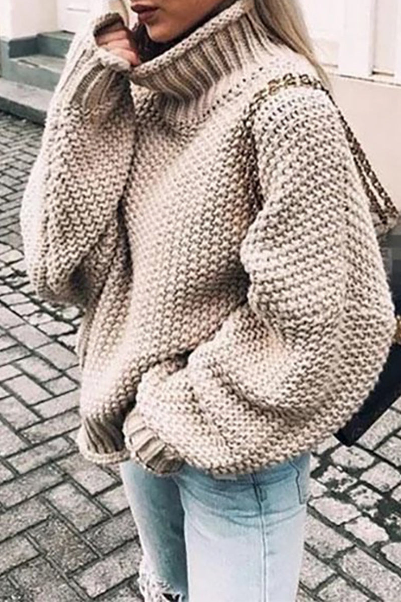 Suéteres casuales de cuello alto con parches lisos de moda (14 colores)