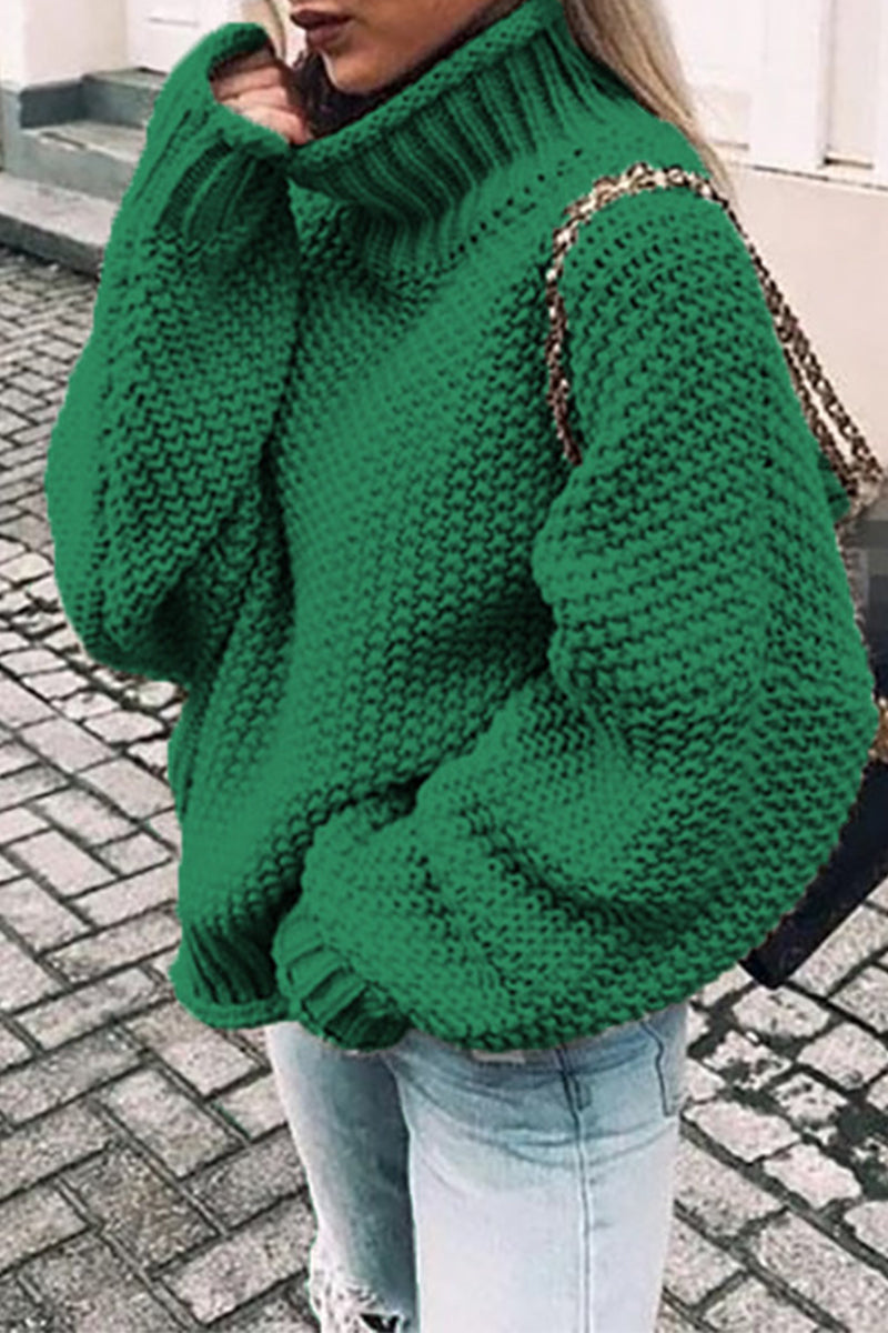 Suéteres casuales de cuello alto con parches lisos de moda (14 colores)