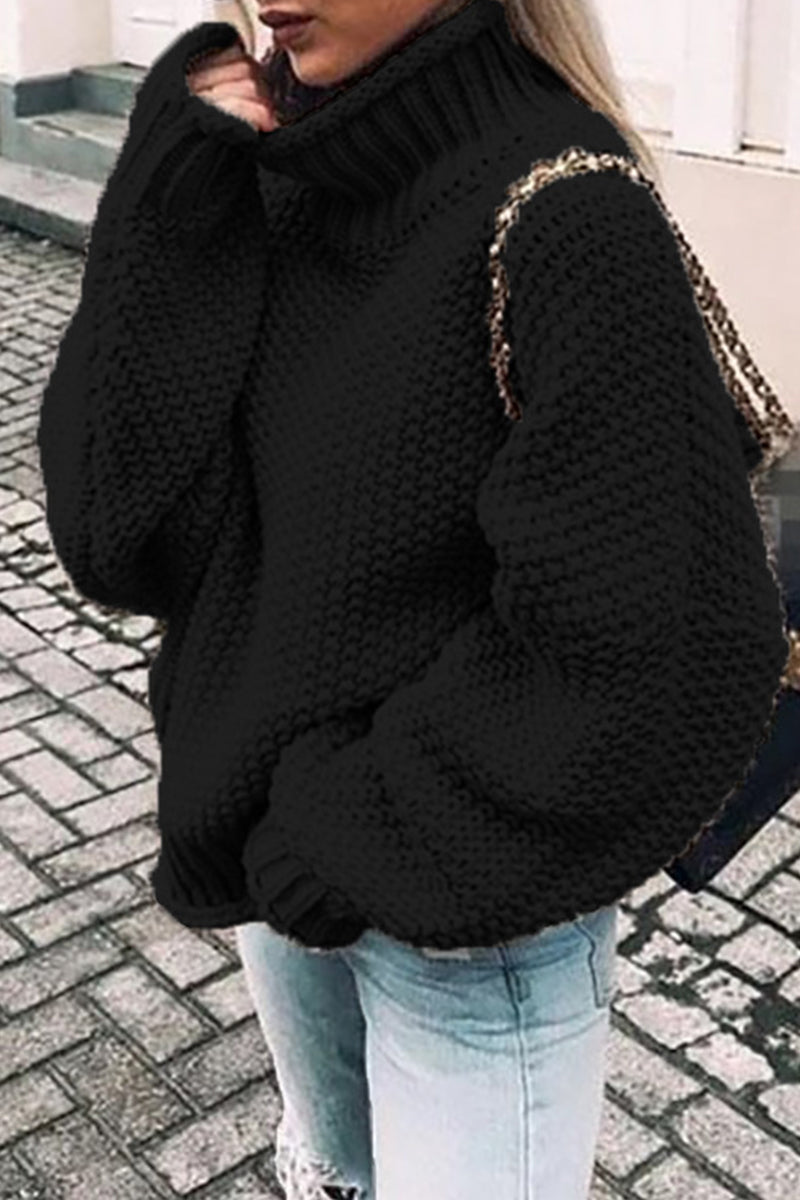 Suéteres casuales de cuello alto con parches lisos de moda (14 colores)