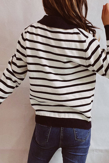 Casual Striped Buttons Turndown Collar Sweaters(3 Colors)