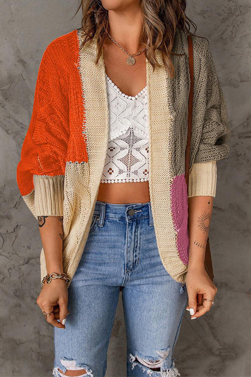 Fashion Casual Color Block Contrast Cardigans(8 Colors)