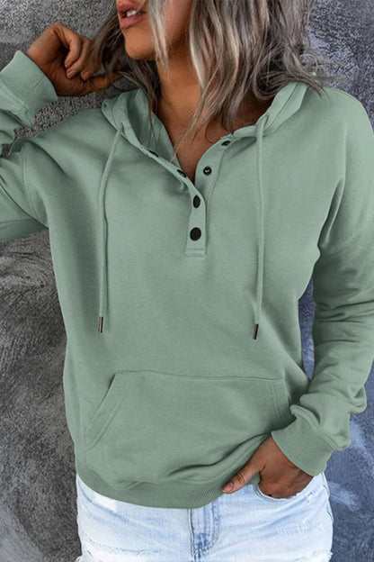 Casual Solid Buttons V Neck Hoodies(9 Colors)