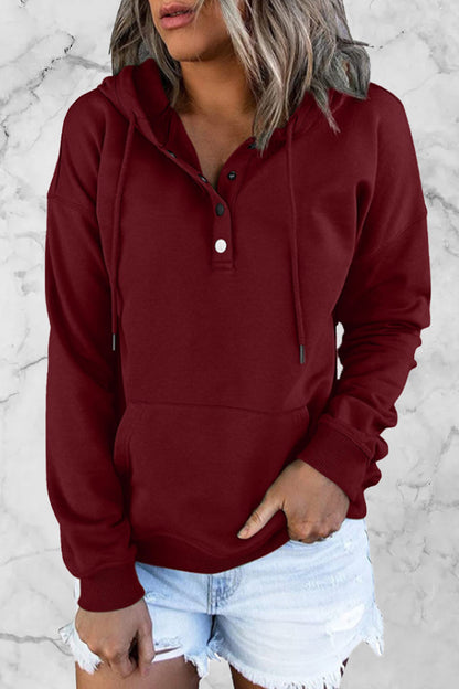 Casual Solid Buttons V Neck Hoodies(9 Colors)
