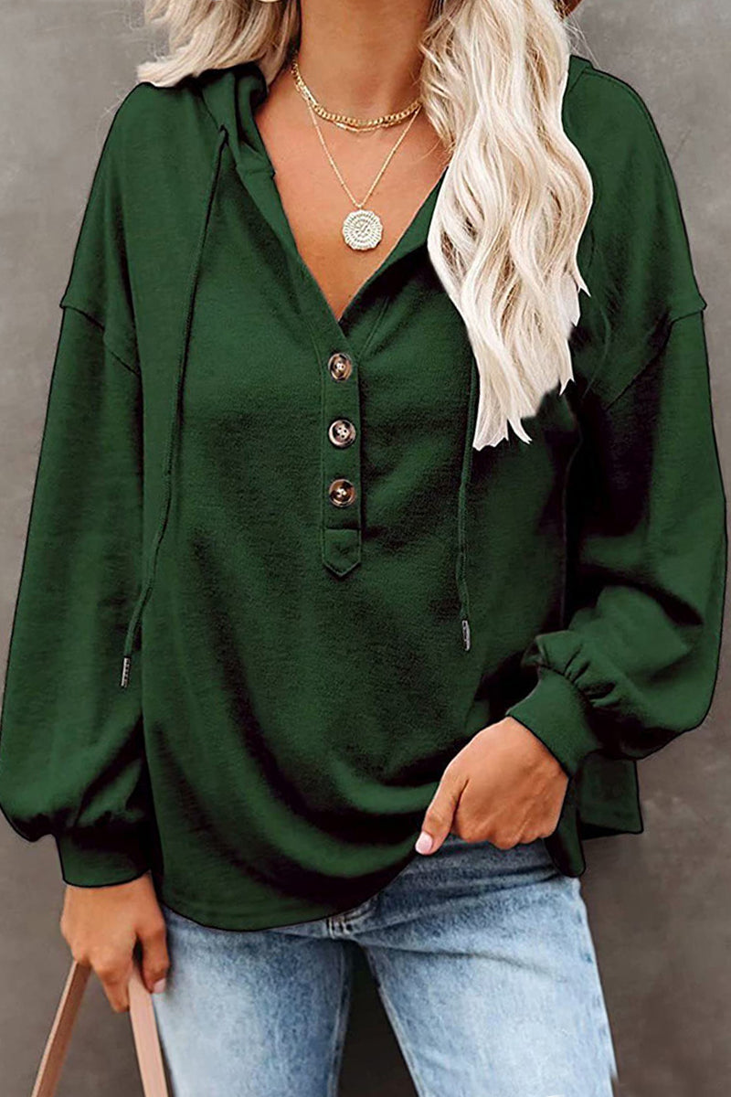 Casual Solid Frenulum V Neck Hoodies(8 Colors)