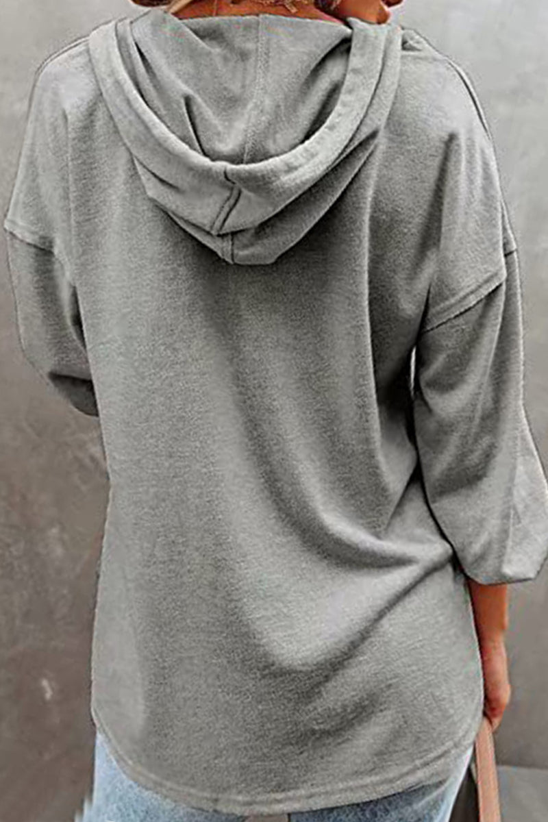 Casual Solid Frenulum V Neck Hoodies(8 Colors)