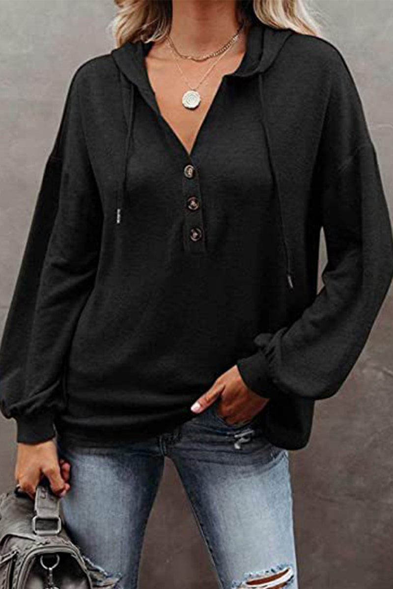 Casual Solid Frenulum V Neck Hoodies(8 Colors)