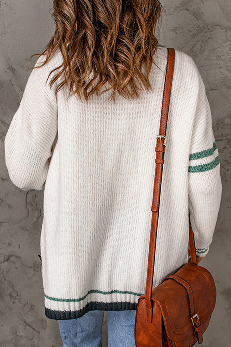 Fashion Plaid Striped Contrast V Neck Cardigans