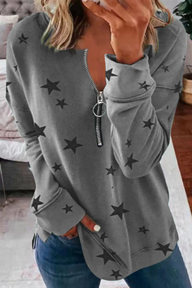 Tops casuales con cuello y cremallera de patchwork de estrellas (8 colores)