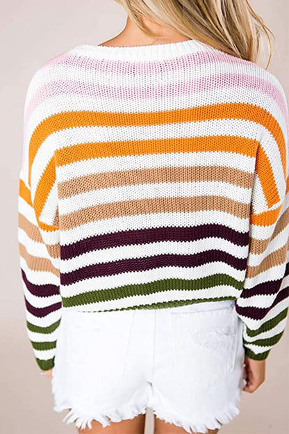 Suéteres de cuello redondo con diseño de patchwork a rayas (4 colores)
