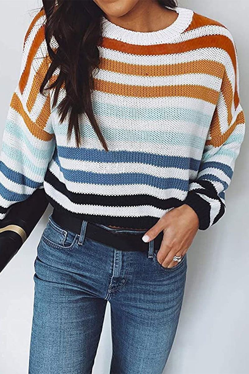Suéteres de cuello redondo con diseño de patchwork a rayas (4 colores)