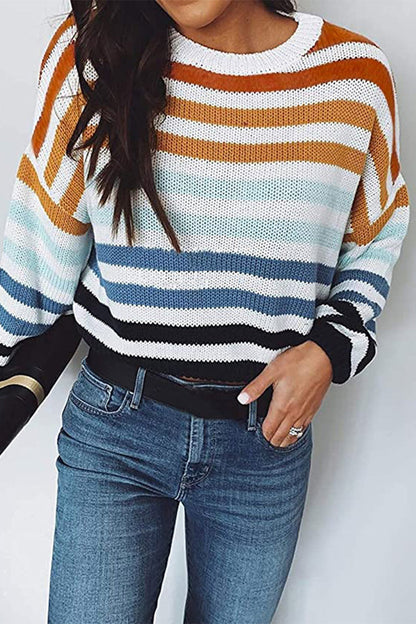 Suéteres de cuello redondo con diseño de patchwork a rayas (4 colores)