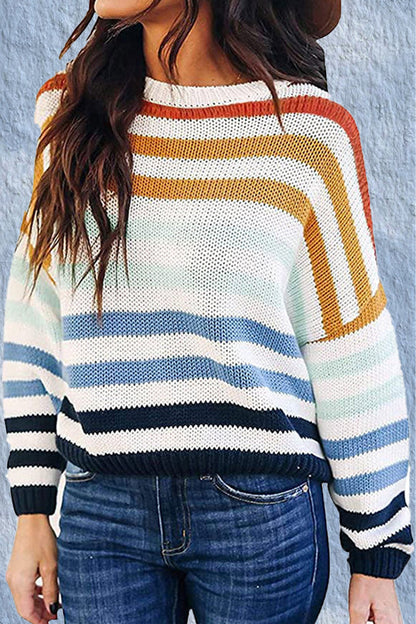 Suéteres de cuello redondo con diseño de patchwork a rayas (4 colores)
