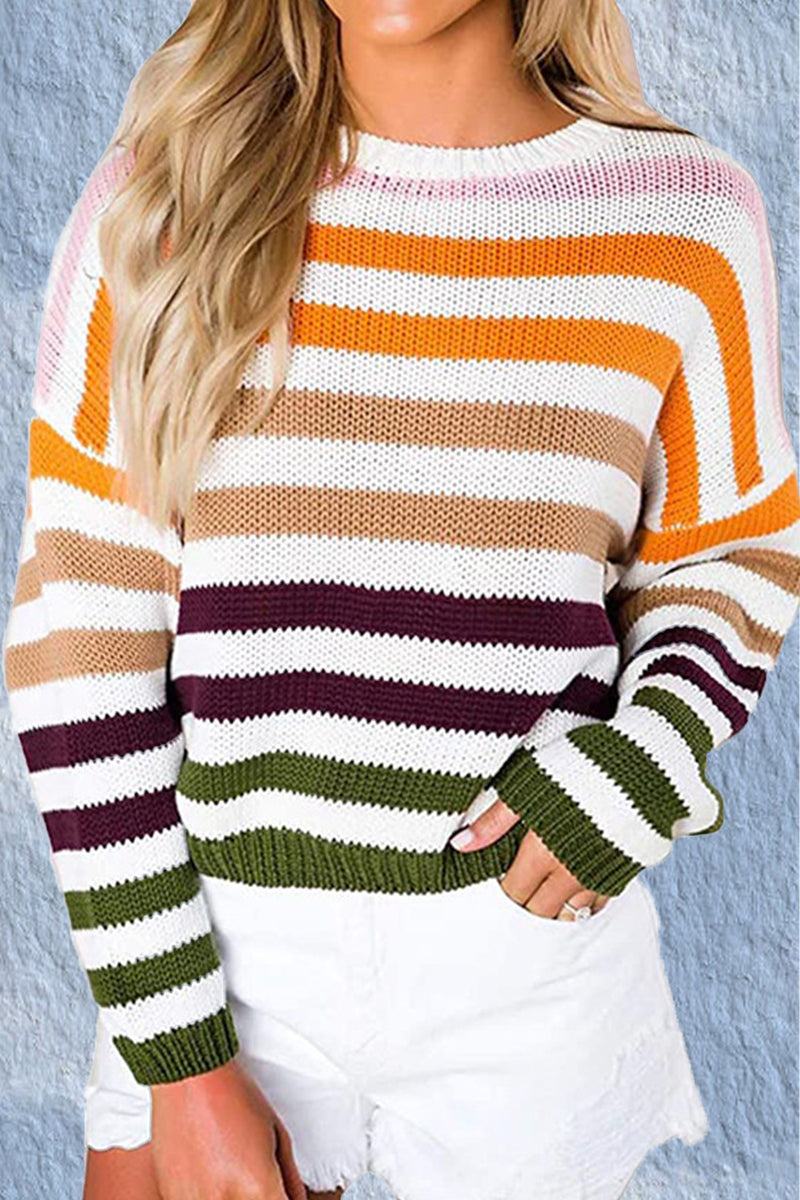 Suéteres de cuello redondo con diseño de patchwork a rayas (4 colores)