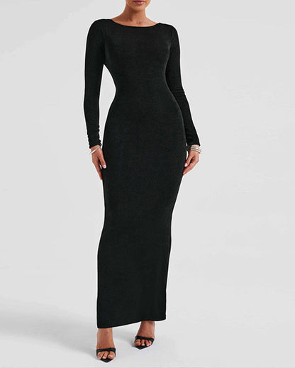 Backless Criss-Cross Tie High-Waist Hip-Hugging Long-Sleeved Dress
