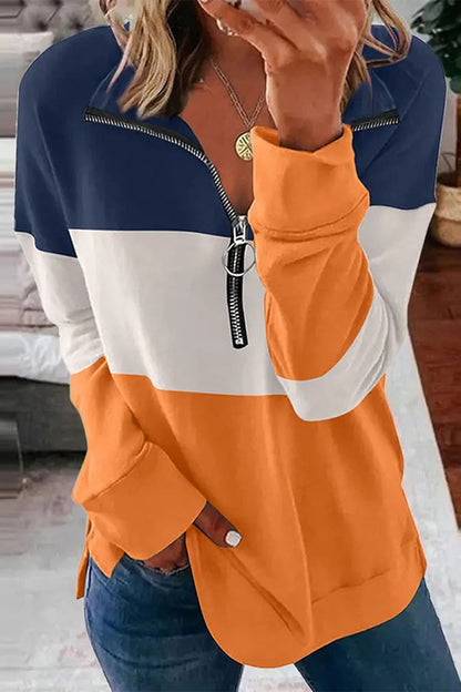 Tops de cuello con cremallera y patchwork con bloques de colores a la moda (8 colores)