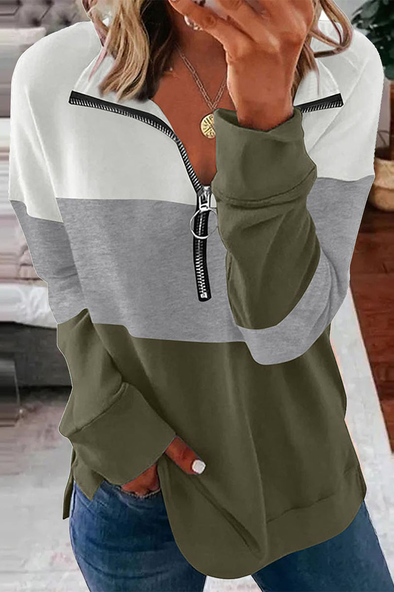 Tops de cuello con cremallera y patchwork con bloques de colores a la moda (8 colores)