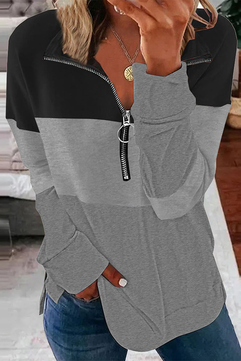 Tops de cuello con cremallera y patchwork con bloques de colores a la moda (8 colores)