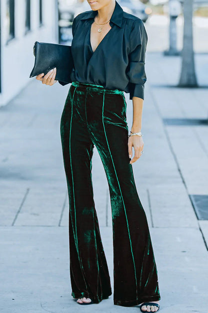 Street Elegant Boot Cut Mid Waist Speaker Bottoms(3 Colors)