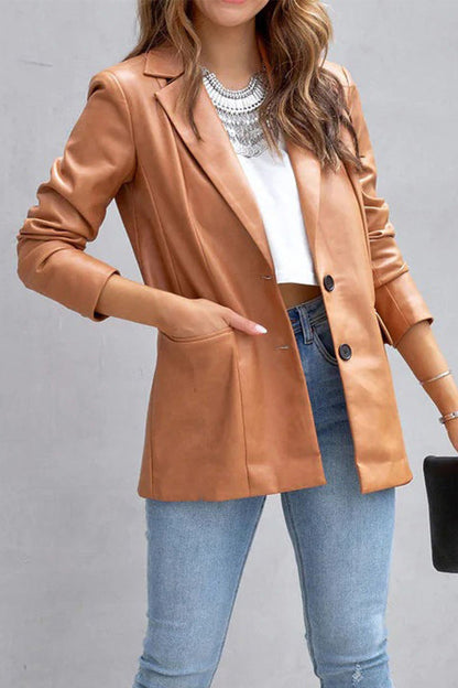 Prendas de abrigo informales de calle con cuello vuelto y hebilla de patchwork liso