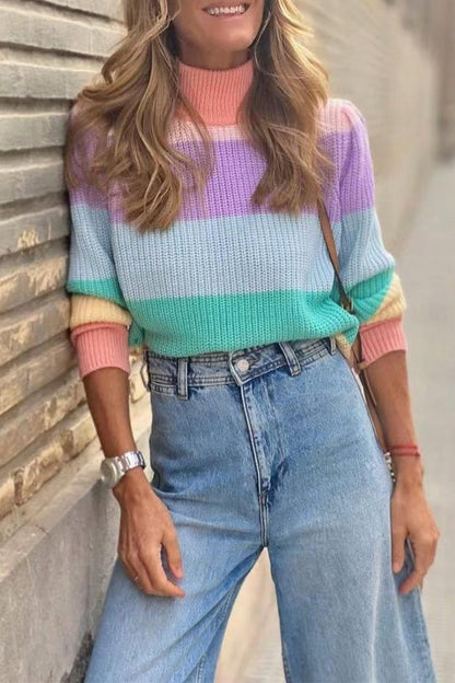 Suéteres elegantes de cuello alto con rayas en contraste (3 colores)
