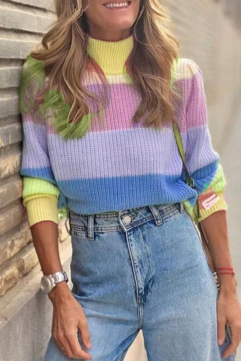 Suéteres elegantes de cuello alto con rayas en contraste (3 colores)
