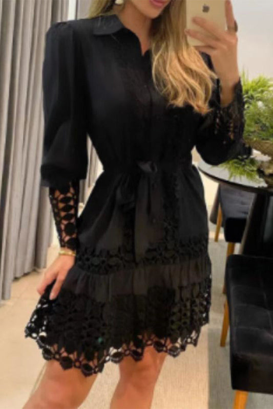 Elegant Solid Contrast Shirt Collar Dresses