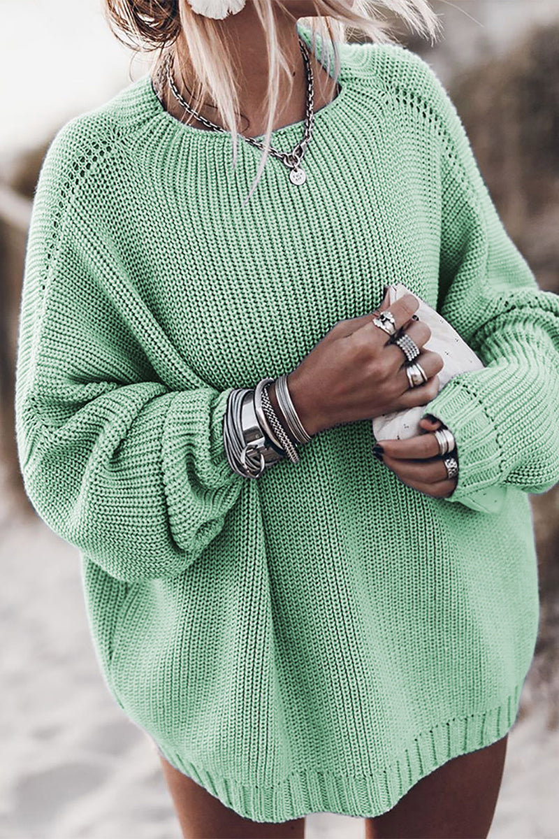 Casual Street Solid Color O Neck Sweaters(6 Colors)
